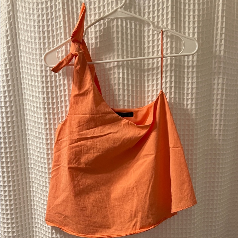 Zara Trafaluc Collection Off The Shoulder Blouse Asymmetric Bow Top Coral